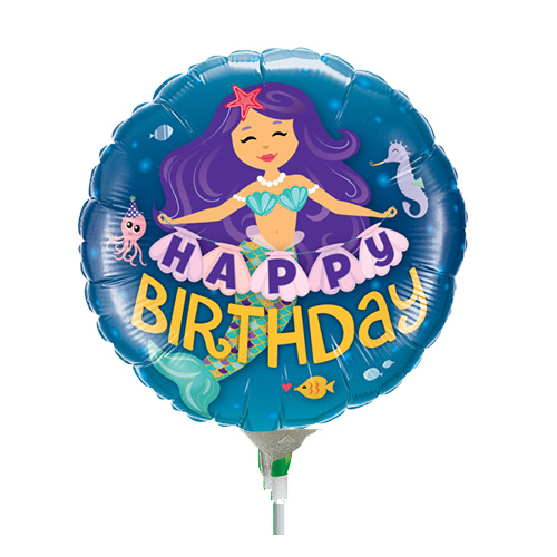 22cm Birthday Happy Birthday Mermaid Foil Balloon #58437AF - Each (Inflated, supplied air-filled on stick)