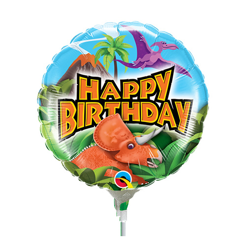 22cm Birthday Dinosaurs Holographic  Foil Balloon #58448AF - Each (Inflated, supplied air-filled on stick) 