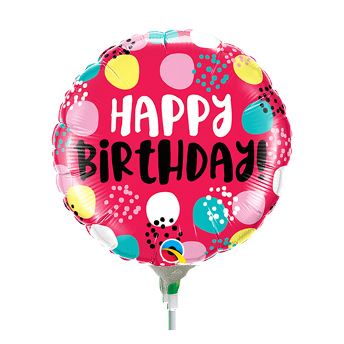 22cm Birthday Dots Red Foil Balloon #58450AF - Each (Inflated, supplied air-filled on stick) 