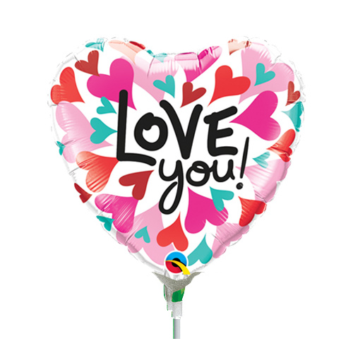 22cm Love You Converging Hearts Foil Balloon #58564AF - Each (Inflated, supplied air-filled on stick) TEMPORARILY UNAVAILABLE