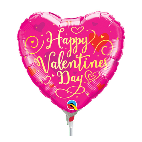 22cm Valentine's Day Gold Script Foil Balloon #58566AF - Each (Inflated, supplied air-filled on stick)