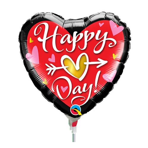22cm Valentine's Happy (Heart) Day! Foil Balloon #58568AF - Each (Inflated, supplied air-filled on stick) 