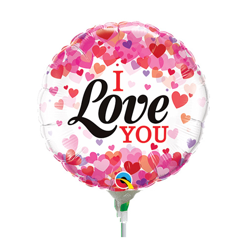 22cm Love I Love You Confetti Hearts Foil Balloon #58570AF - Each (Inflated, supplied air-filled on stick) TEMPORARILY UNAVAILABLE