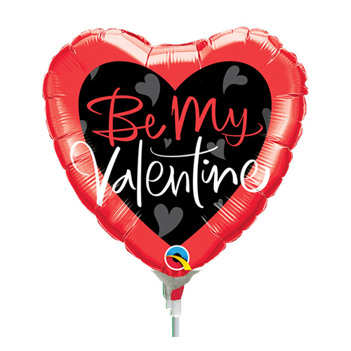 22cm Valentine's Be My Valentine Script Foil Balloon #58582AF - Each (Inflated, supplied air-filled on stick) 