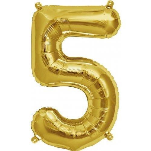 41cm Number 5 Gold Foil Balloon - Air Fill ONLY #59051 - Each (Pkgd.)
