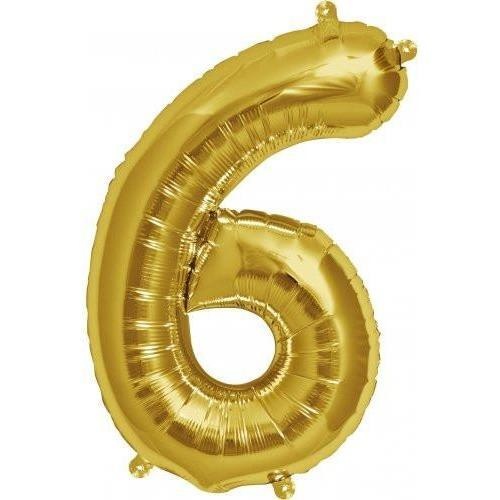 41cm Number 6 Gold Foil Balloon - Air Fill ONLY #59053 - Each (Pkgd.)