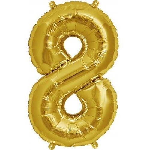 41cm Number 8 Gold Foil Balloon - Air Fill ONLY #59057 - Each (Pkgd.)