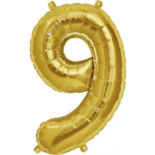 41cm Number 9 Gold Foil Balloon - Air Fill ONLY #59059 - Each (Pkgd.)