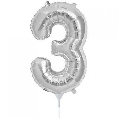 41cm Number 3 Silver Foil Balloon - Air Fill ONLY #59087 - Each (Pkgd.) 