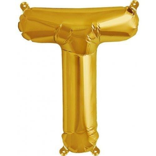41cm Letter T Gold Foil Balloon - Air Fill ONLY #59534 - Each (Pkgd.)