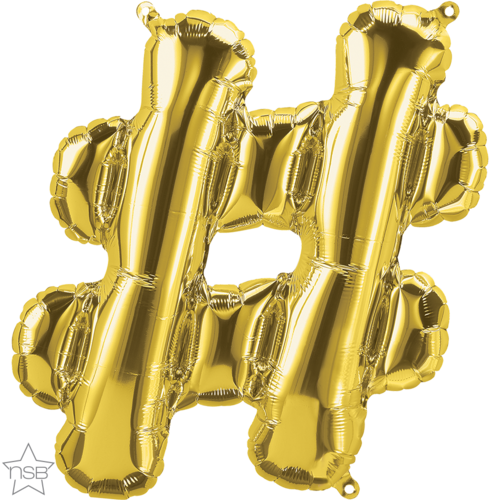 41cm Symbol Hashtag # Gold Foil Balloon - Air Fill ONLY #59760 - Each (Pkgd.)