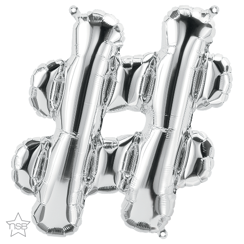 41cm Symbol Hashtag # Silver Foil Balloon - Air Fill ONLY #59766 - Each (Pkgd.) 