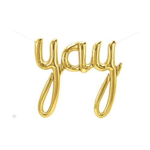 112cm Script Yay Gold Foil Balloon - Air Fill ONLY #59772 - Each (Pkgd.) TEMPORARILY UNAVAILABLE