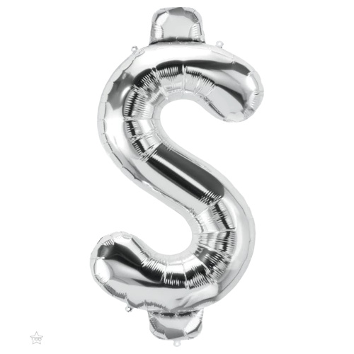 86cm Symbol Dollar Sign $ Silver Foil Balloon #59818 - Each (Pkgd.)