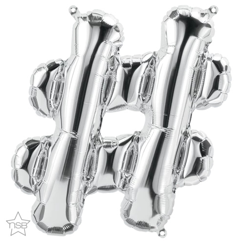 86cm Symbol Hashtag # Silver Foil Balloon #59820 - Each (Pkgd.) AIR-FILL ONLY