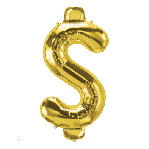 86cm Symbol Dollar Sign $ Gold Foil Balloon #59907 - Each (Pkgd.) TEMPORARILY UNAVAILABLE