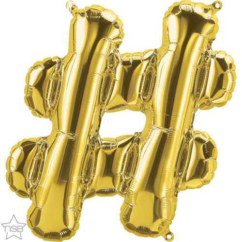 86cm Symbol Hashtag # Gold Foil Balloon #59909 - Each (Pkgd.) AIR-FILL ONLY 