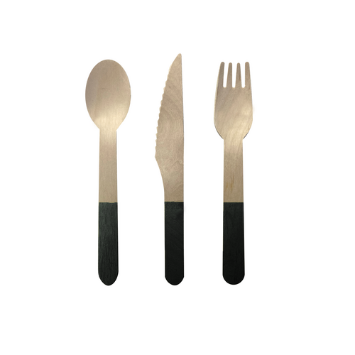 Paper Party Wooden Cutlery Black #6017BKP - 30pk