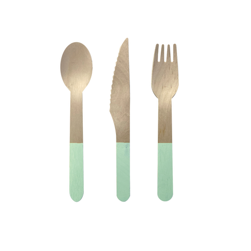 Paper Party Wooden Cutlery Set Mint Green #6017MTP - 30pk