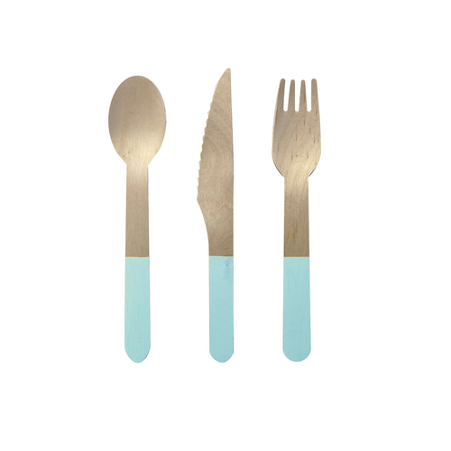 Paper Party Wooden Cutlery Set Pastel Blue #6017PBP - 30pk