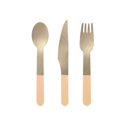 Paper Party Wooden Cutlery Set Peach #6017PHP - 30pk