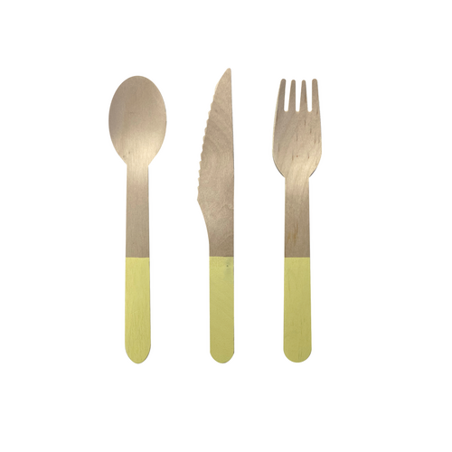Paper Party Wooden Cutlery Set Pastel Yellow #6017PYP - 30pk