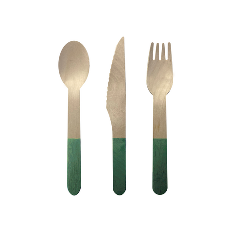 Paper Party Wooden Cutlery Sage Green - 30pk 