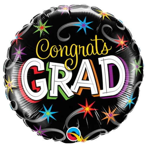 22cm Round Foil Congrats Grad Shooting Stars #73521AF - Each (Inflated, supplied air-filled on stick) 