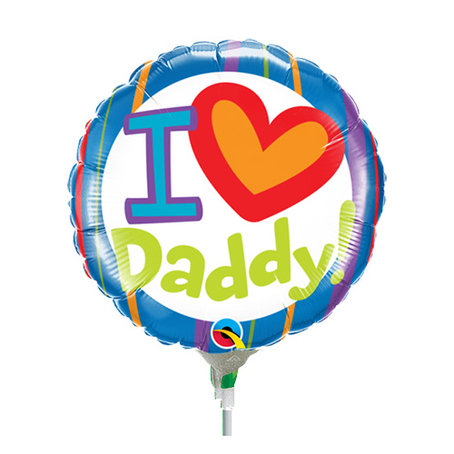 22cm Dad I (Heart) Daddy Foil Balloon #73652AF - Each (Inflated, supplied air-filled on stick) TEMPORARILY UNAVAILABLE
