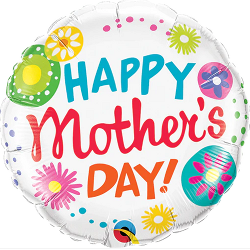 22cm Round Foil Mother's Day Floral Circles #73655AF - Each- Each (Inflated, supplied air-filled on stick)
