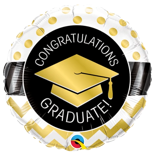 DISC 22cm Round Foil Graduate Gold Chevron Dots #73663 - Each (Inflated, supplied air-filled on stick) 