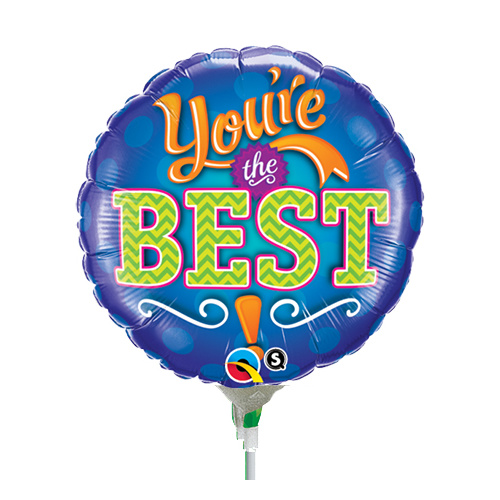 22cm You're The Best Emblem Foil Balloon #73667AF - Each (Inflated, supplied air-filled on stick) TEMPORARILY UNAVAILABLE