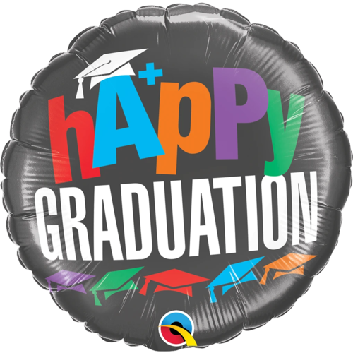 22cm Round Foil A+Graduation #73669 - Each #73669AF - Each (Inflated, supplied air-filled on stick)