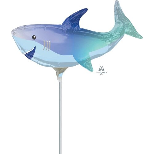 Mini Shape Shark Foil Balloon #41226AF - Each (Inflated, supplied air-filled on stick)