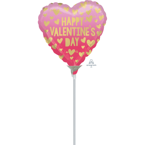 10cm Happy Valentine's Day Pink Ombre Foil Balloon #4040597AF - Each (Inflated, supplied air-filled on stick)
