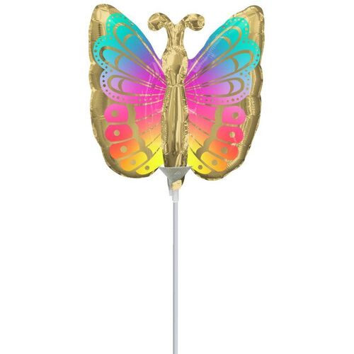 Mini Shape Colourful Butterfly Foil Balloon #4044230AF  - Each (Inflated, supplied air-filled on stick)