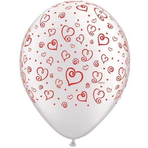 28cm Round Ruby & Pearl White Swirl Hearts (White / Red) #76876 - Pack of 50 SPECIAL ORDER ITEM