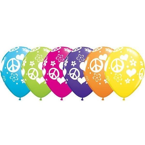 28cm Round Tropical Assorted Peace Signs & Hearts #76894 - Pack of 50 TEMPORARILY UNAVAILABLE