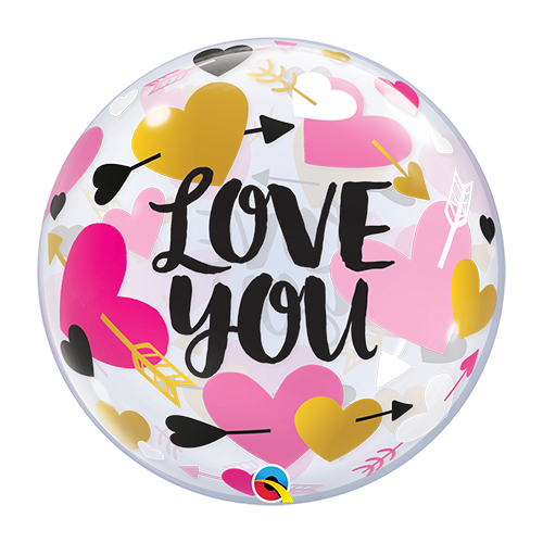 DISC 56cm Love You Hearts & Arrows Single Bubble Balloon #78457 - Each (Pkgd.) 