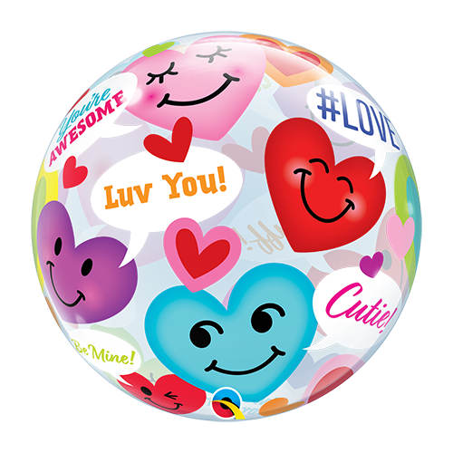 56cm Love Conversation Smiley Hearts Single Bubble Balloon #78466 - Each (Pkgd.)