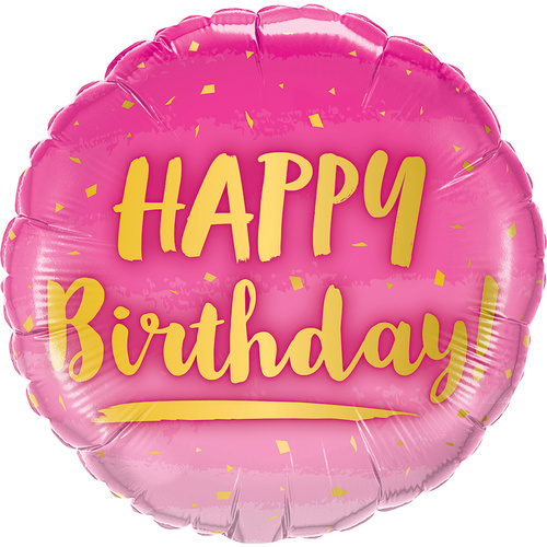 45cm Round Foil Birthday Gold & Pink #78672 - Each (Pkgd.) 