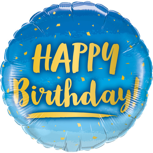 45cm Round Foil Birthday Gold & Blue #78676 - Each (Pkgd.)