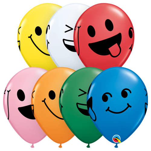 28cm Round Standard Assort. Smiley Faces (Black) #80079 - Pack of 50 