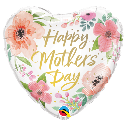 45cm Heart Mother's Day Pink Floral Foil Balloon #82207 - Each (Pkgd.) 