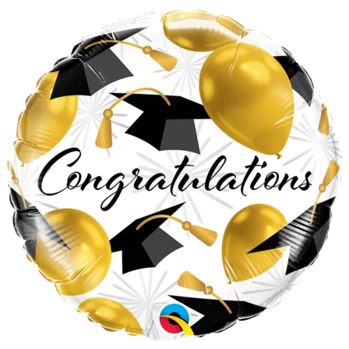 45cm Round Foil Congratulations Gold Balloons #82283 - Each (Pkgd.)