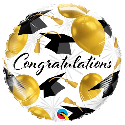 45cm Round Foil Congratulations Gold Balloons #82283 - Each (Pkgd.) 