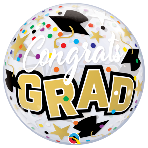 56cm Congrats Grad Stars & Dots Single Bubble Balloon #82523 - Each (Pkgd.) 