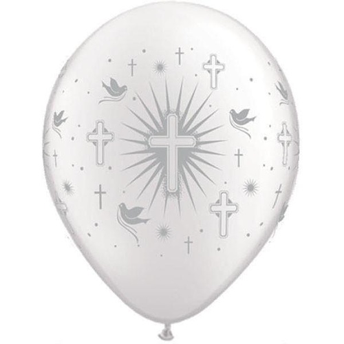 28cm Round Pearl White Cross & Doves Wrap (Silver) #8465025 - Pack of 25