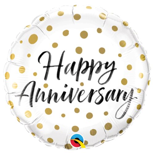 45cm Round Foil Happy Anniversary Gold Dots #85847 - Each (Pkgd.) 