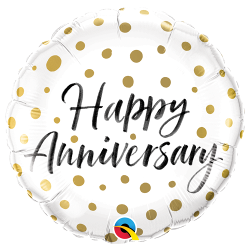 45cm Round Foil Happy Anniversary Gold Dots #85847 - Each (Pkgd.)  TEMPORARILY UNAVAILABLE